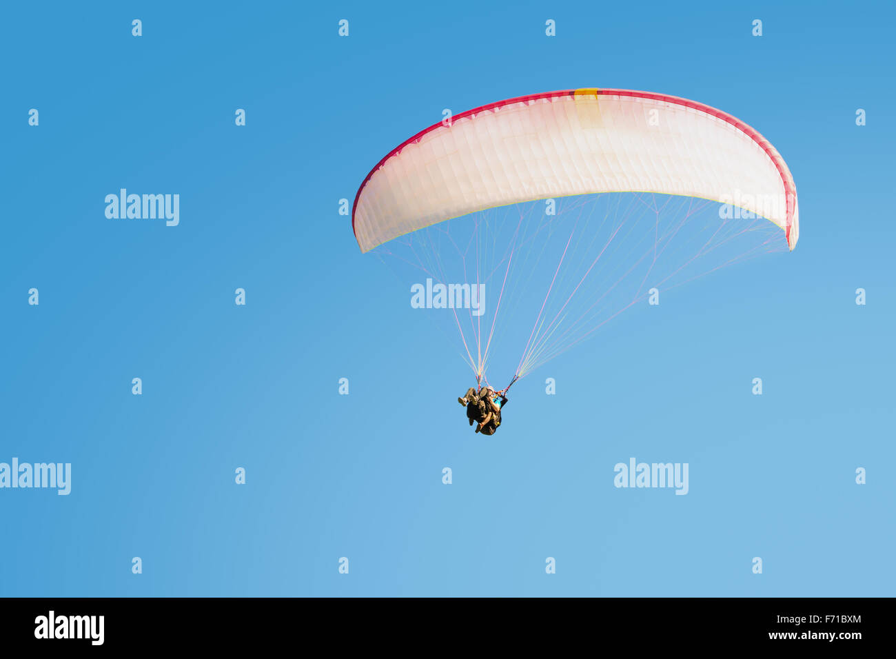 Adrenaline impressions and freedom feeling emotions paragliding tandem flights extremal active sport Stock Photo