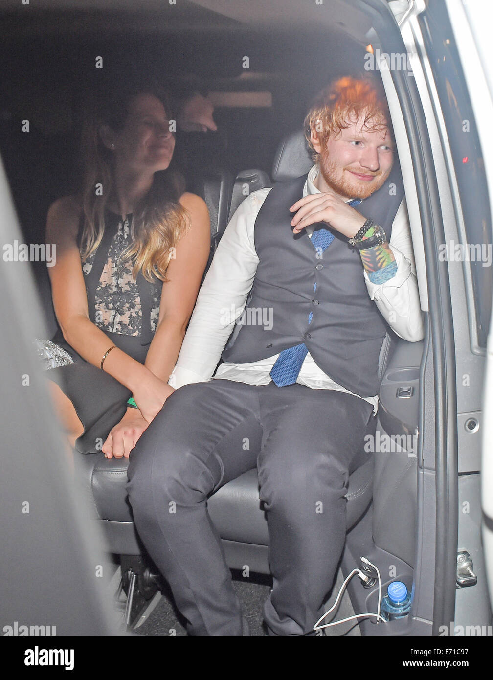 Ed Sheeran seen leaving the afterparty for his premiere in London. The