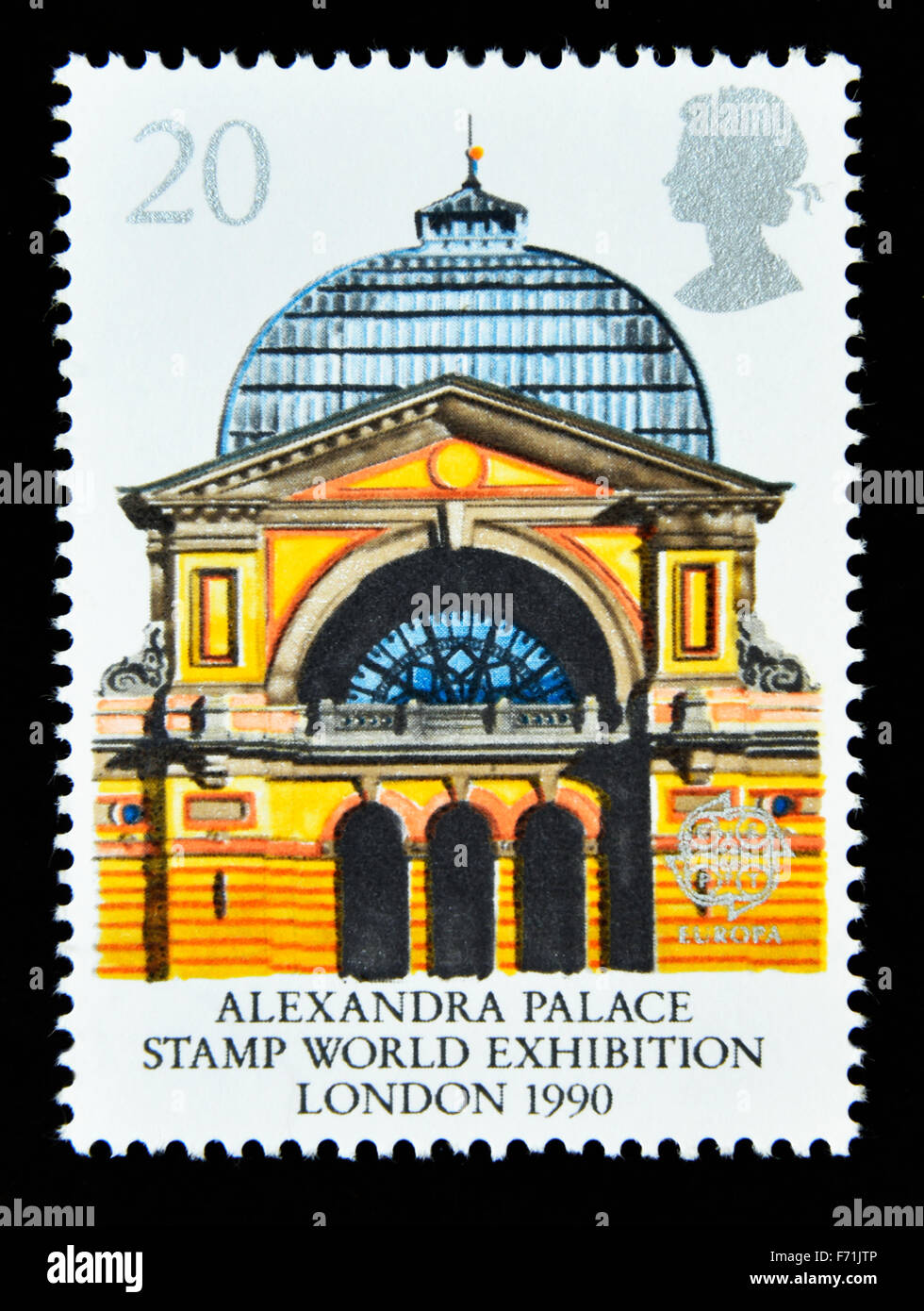 Postage stamp. Great Britain. Queen Elizabeth II. 1990. Europa. Alexandra Palace. 20p. Stock Photo