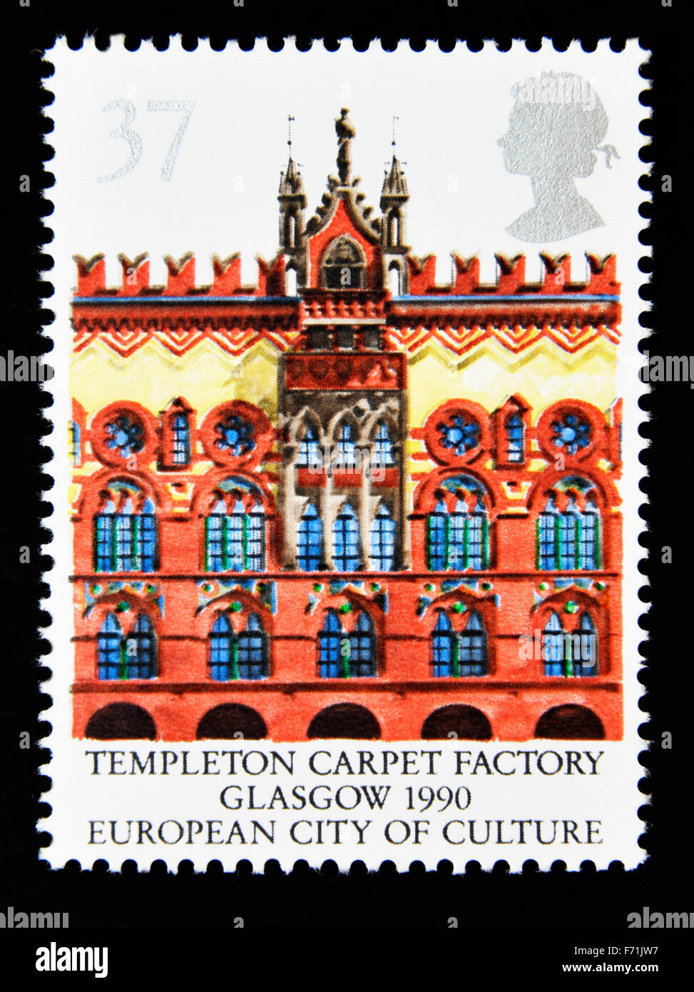 Postage stamp. Great Britain. Queen Elizabeth II. 1990. Glasgow 1990 European City of Culture. 37p. Stock Photo