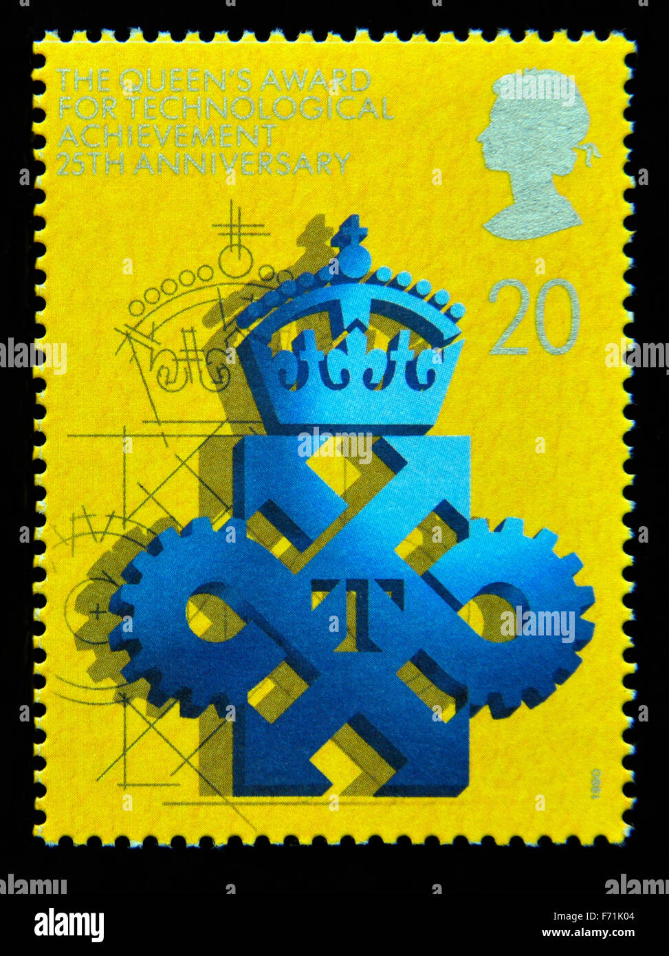 Postage stamp. Great Britain. Queen Elizabeth II. 1990. 25th. Anniversary of Queen's Award for Technological Achievement. 20p. Stock Photo