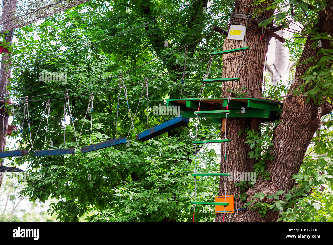 Adventure climbing high wire park, rope extreme park Stock Photo - Alamy