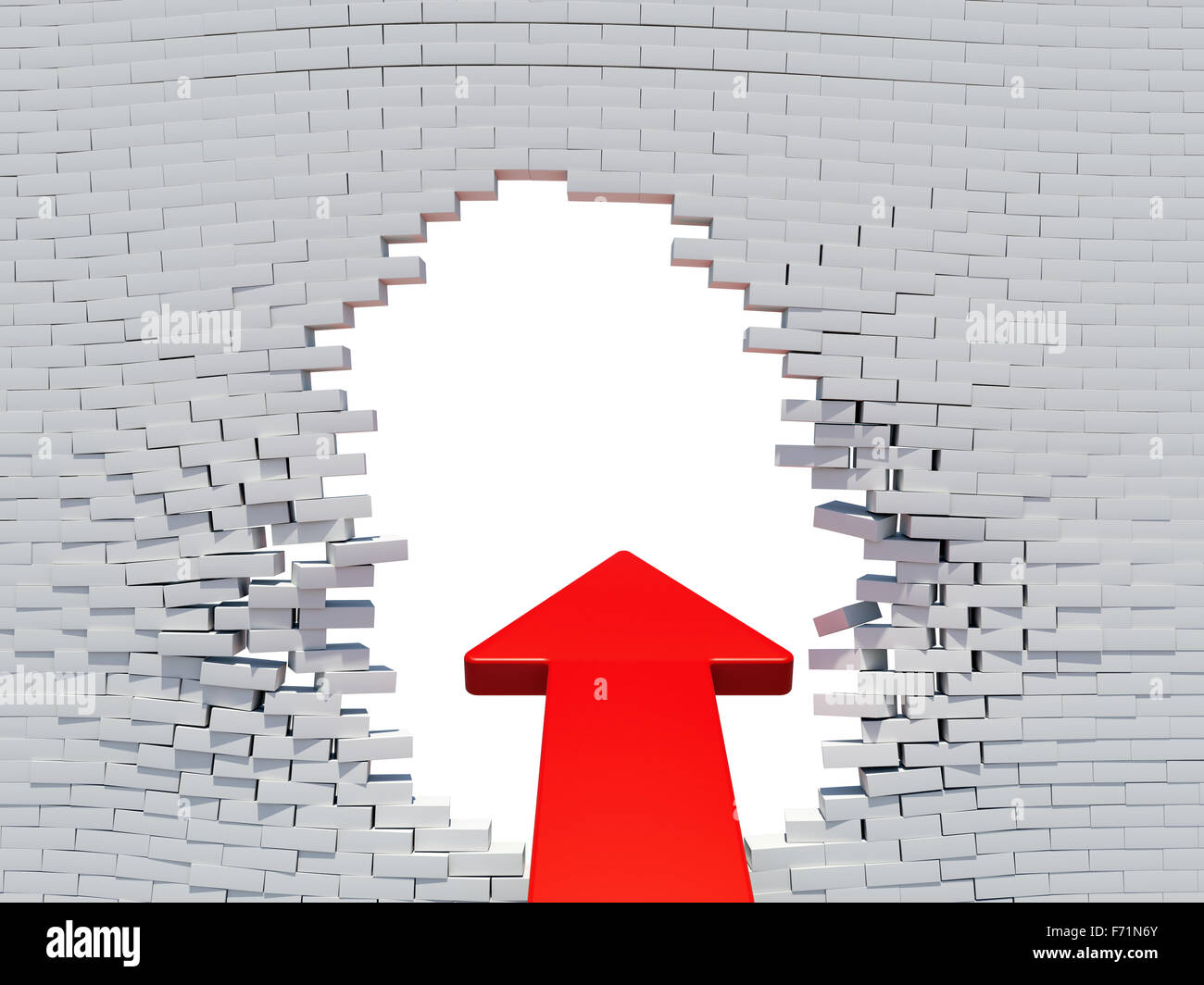 Wall crash red arrow with white hole Stock Photo - Alamy