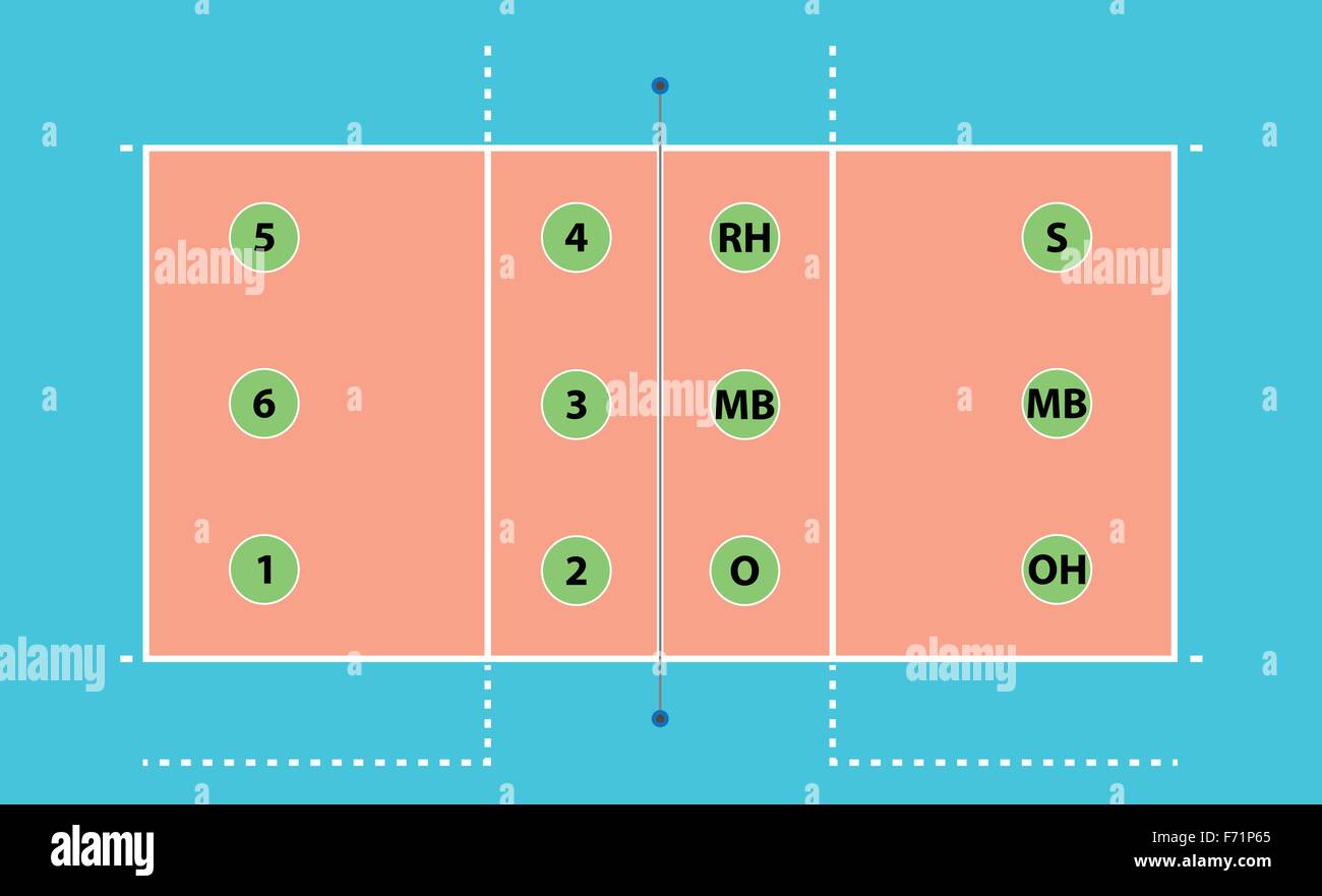 vector image of a volleyball court with positions of players Stock