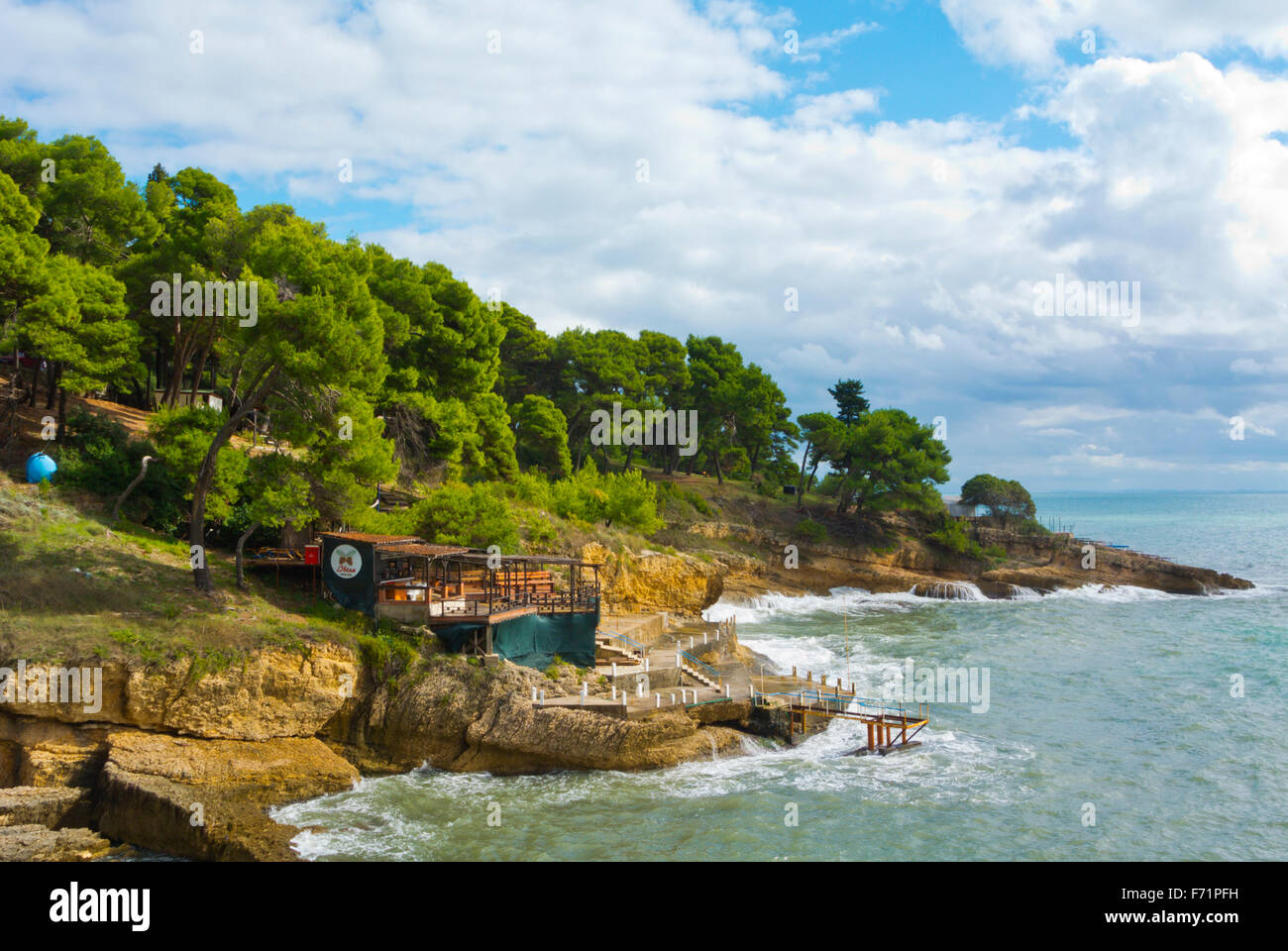 Ibiza restaurant, in Pylli i pishave, the pine forest, Ulcinj, Ulqin, Montenegro, Crna Gora, Europe Stock Photo