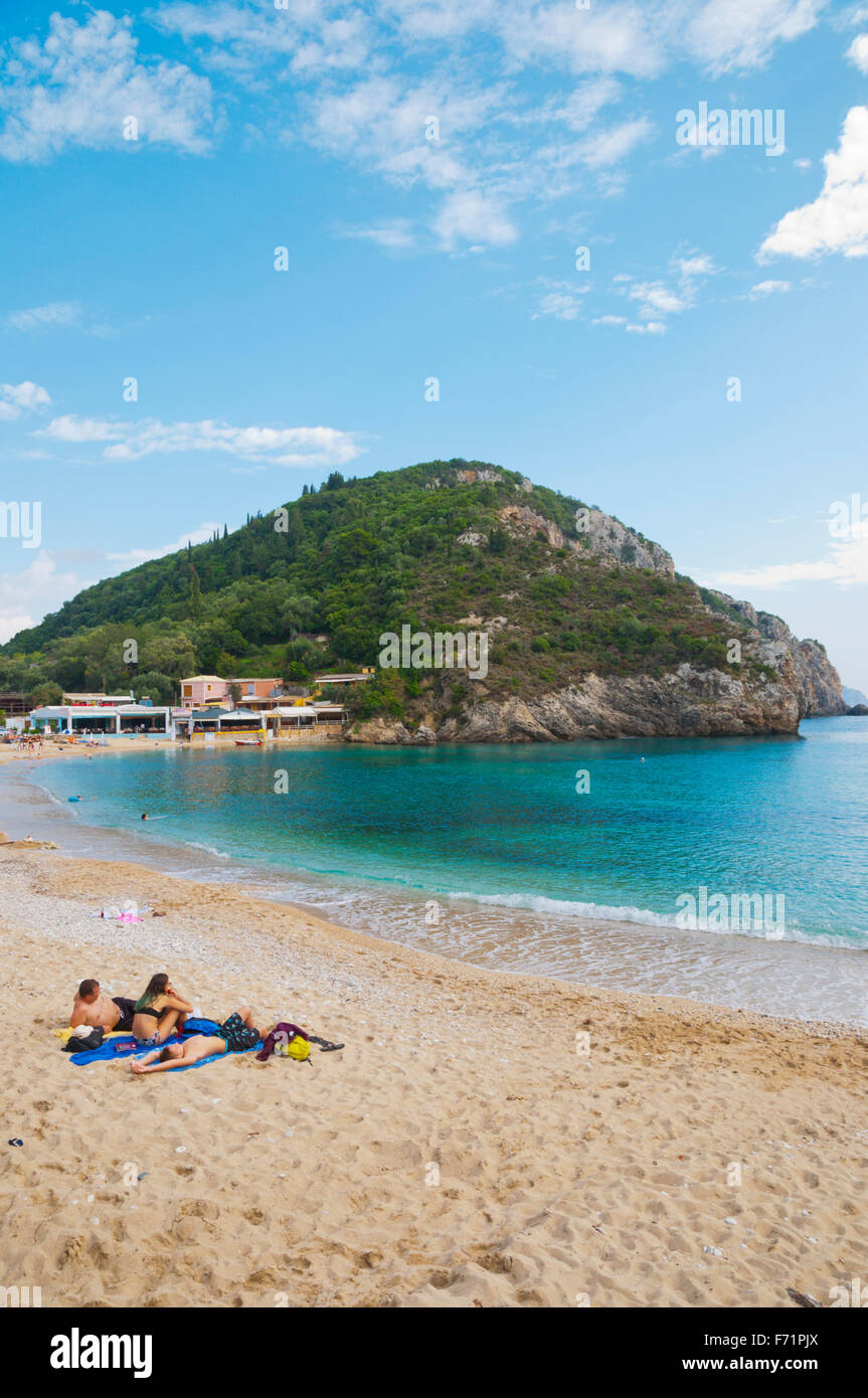Main beach, Palaiokastritsa, Paleokastritsa, western Corfu, Kerkyra