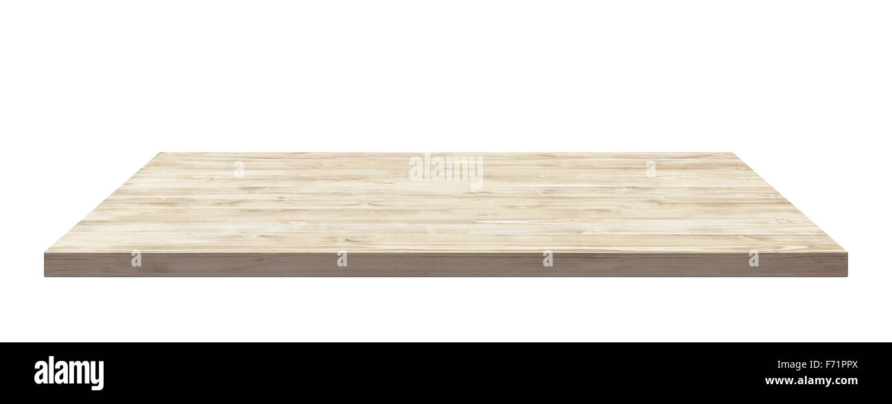 Wooden table top isolated on white background. Stock Photo