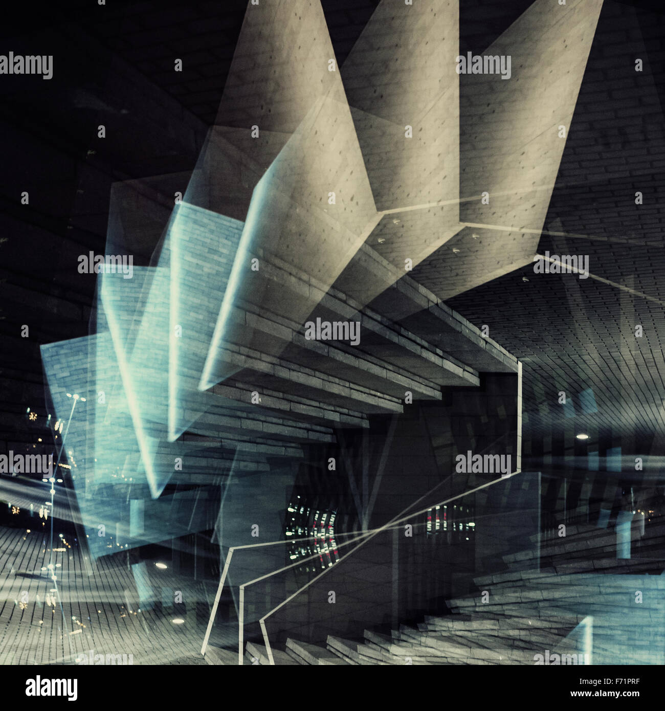 Abstract multiple exposure background. Architectural forms. Stock Photo