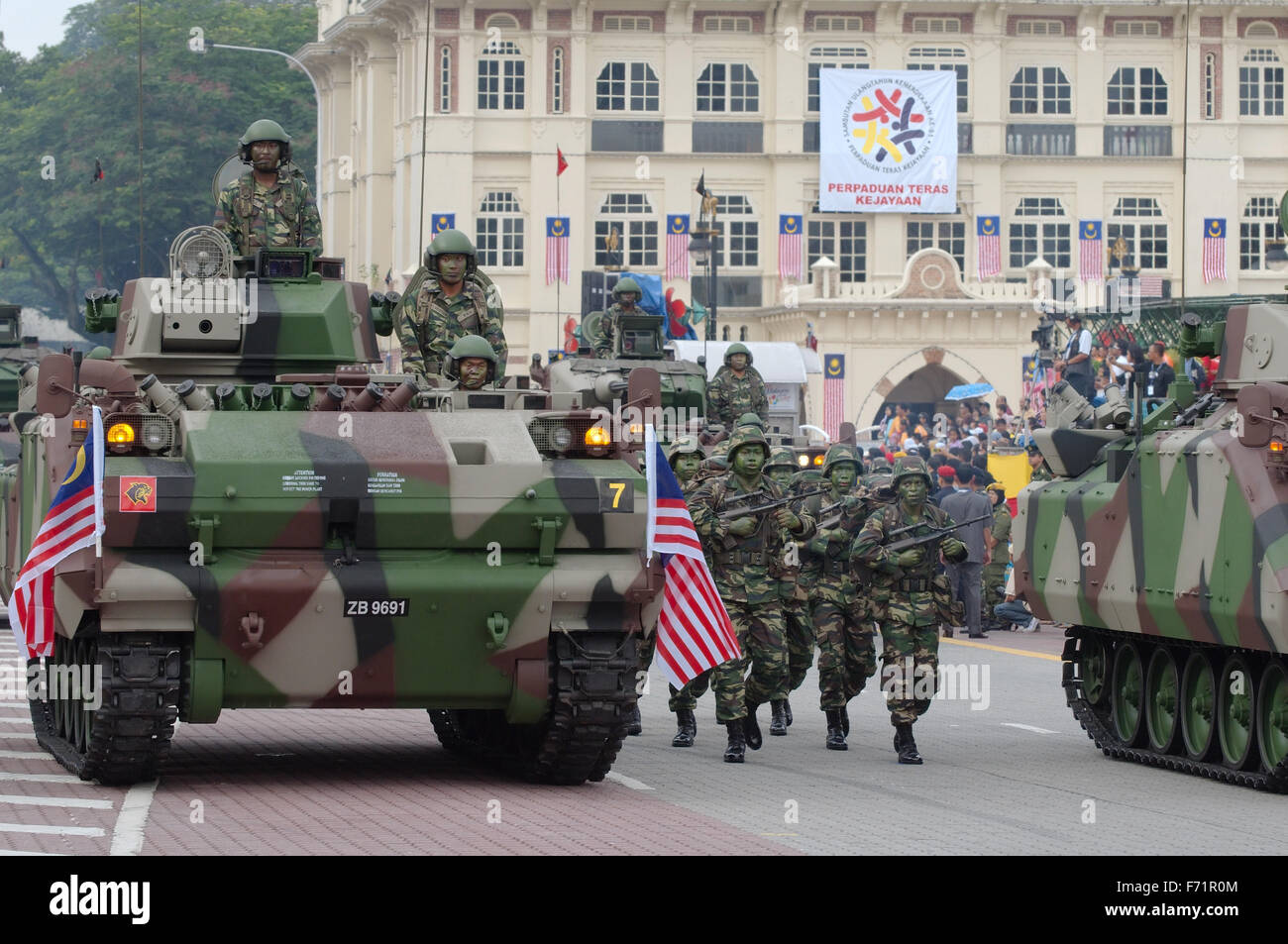 Column of military armored vehicles parade 16 September - Hari 