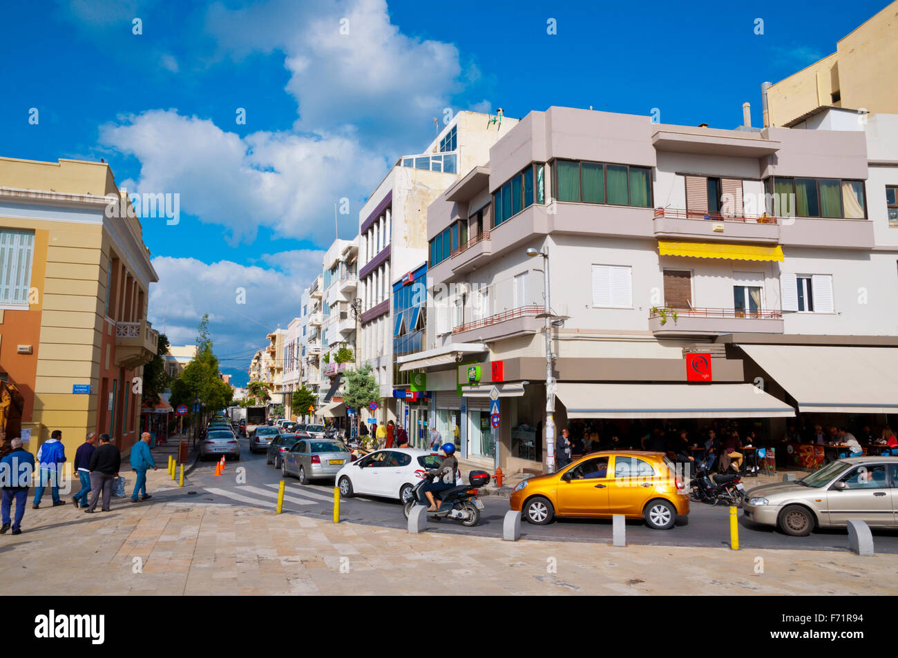 Traffic, Plateia Eleftherias, Liberty square, Heraklion, Crete island, Greece Stock Photo