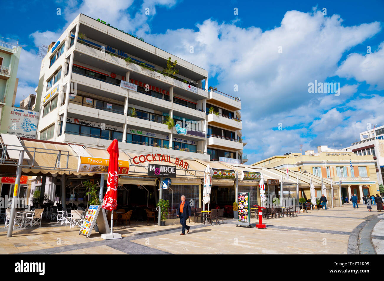 Restaurants, bars, Plateia Eleftherias, Liberty square, Heraklion, Crete island, Greece Stock Photo