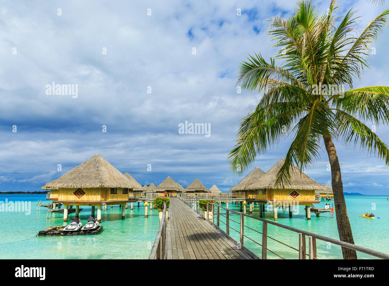 Overwater Bungalows Bora Bora island, French Polynesia Stock Photo