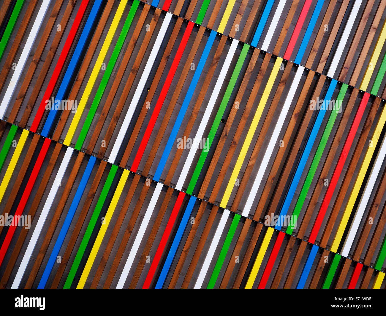Coloured Pattern in Wooden Cladding at Clarence Dock Leeds West Yorkshire England Stock Photo