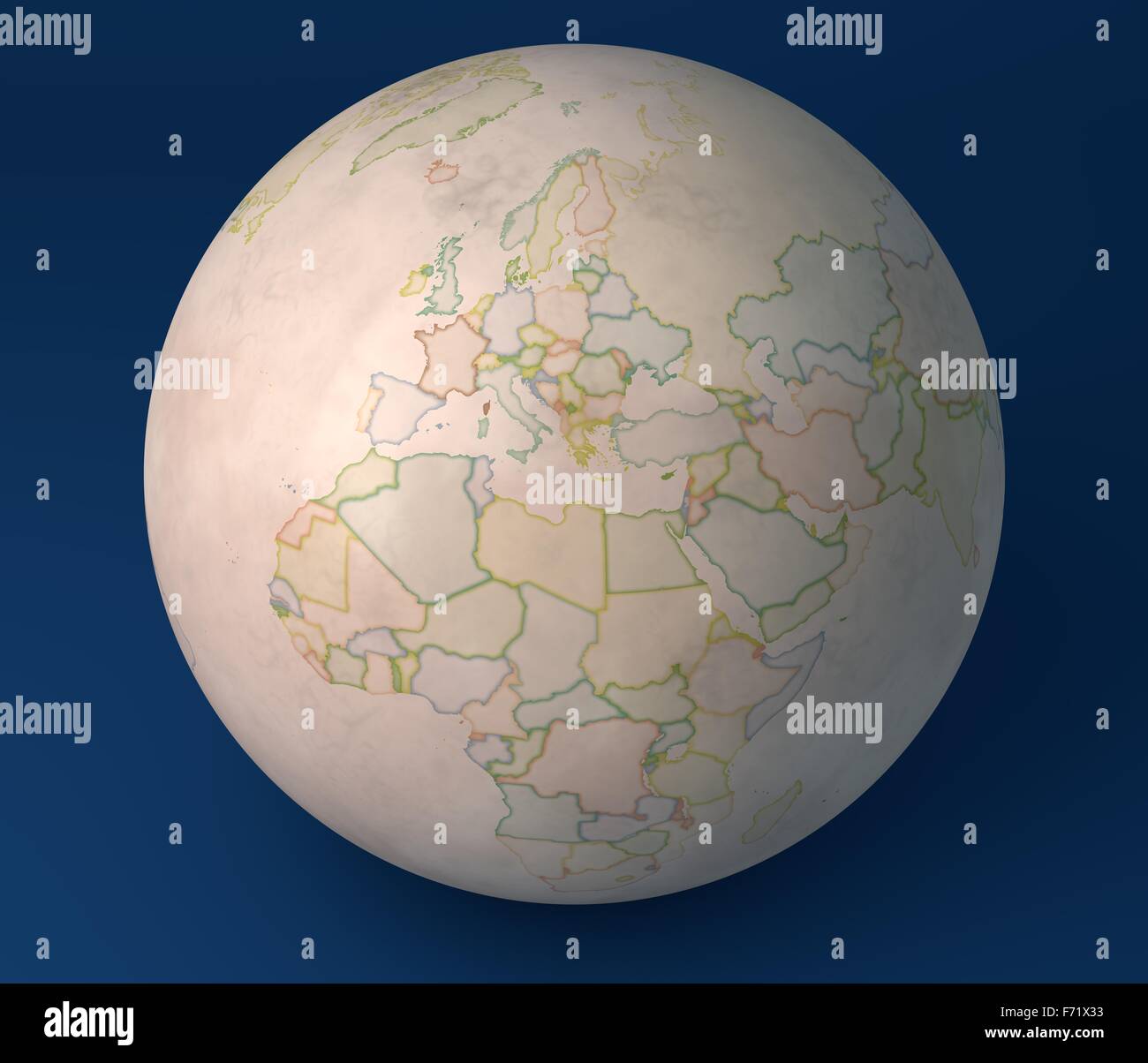 Planisphere map globe, political map, Europe North Africa and Middle East Stock Photo