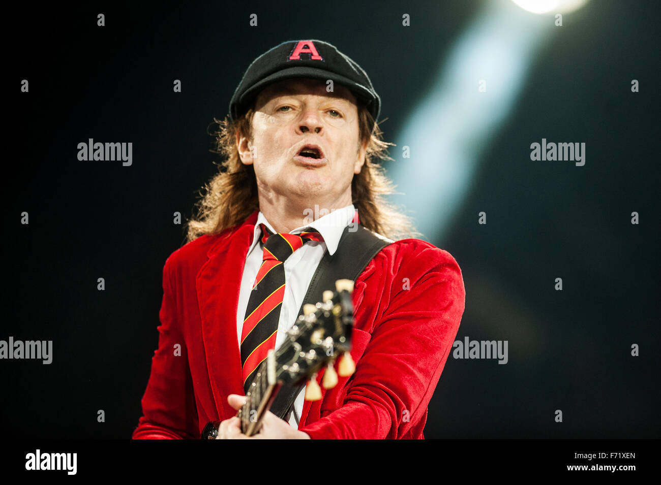 Musician Angus Young of AC/DC performs at Hampden Park National Stadium on June 28, 2015 in