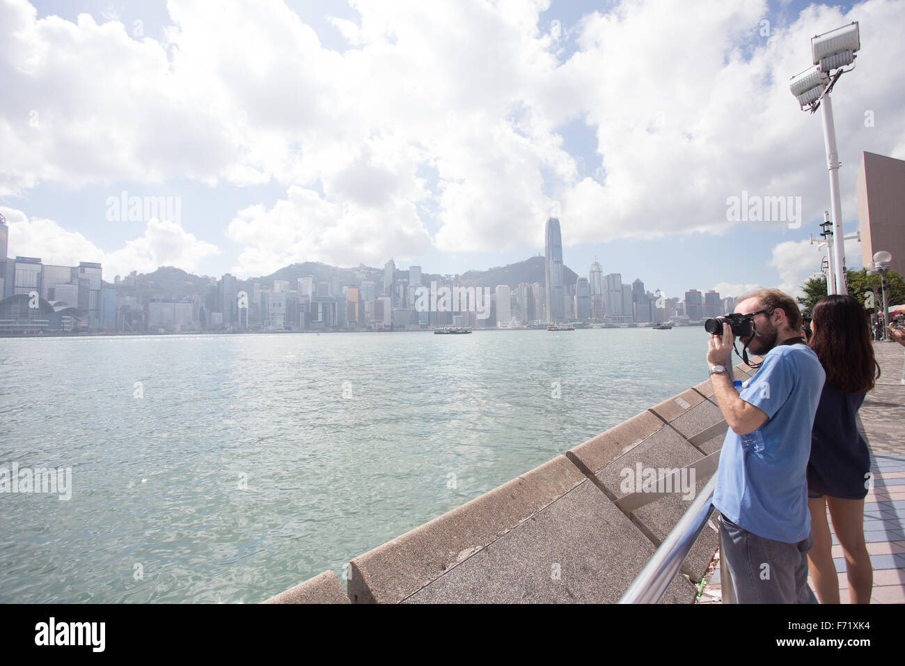 tourist taking photo hong kong skyline Stock Photo