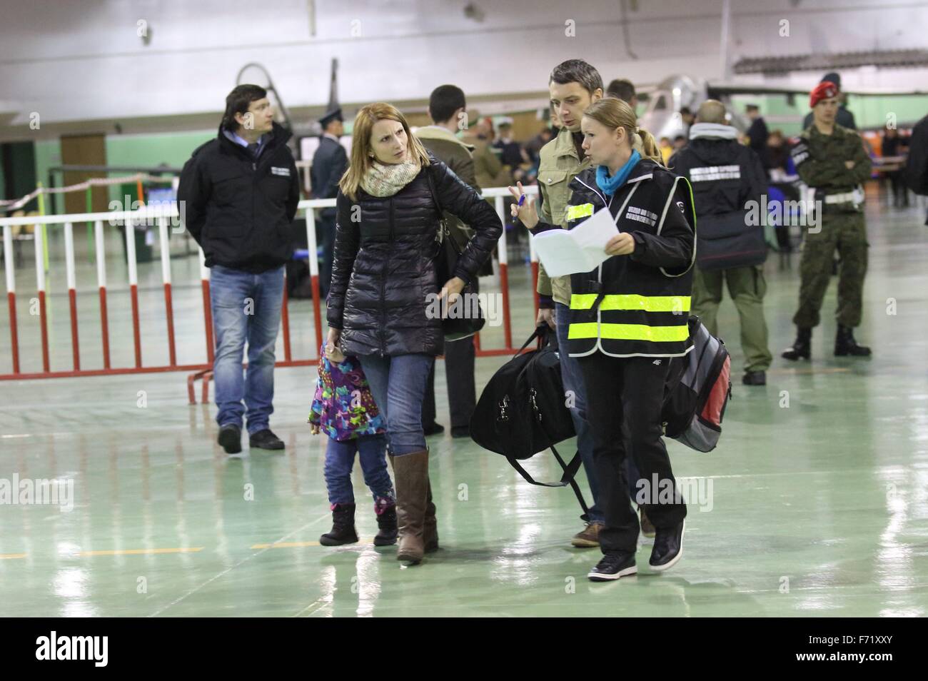 Malbork, Poland 23rd. Nov. 2015 People brought in from the areas of Mariupol and Donbass in the Ukraine on November 23, 2015 at the 22nd Polish Air Force Base in Malbork, Poland.  Ukrainian citizen with Polish origin arrived in Poland as a part of the program of resettlement for Poles from the war torn regions in the Ukraine Credit:  Michal Fludra/Alamy Live News Stock Photo