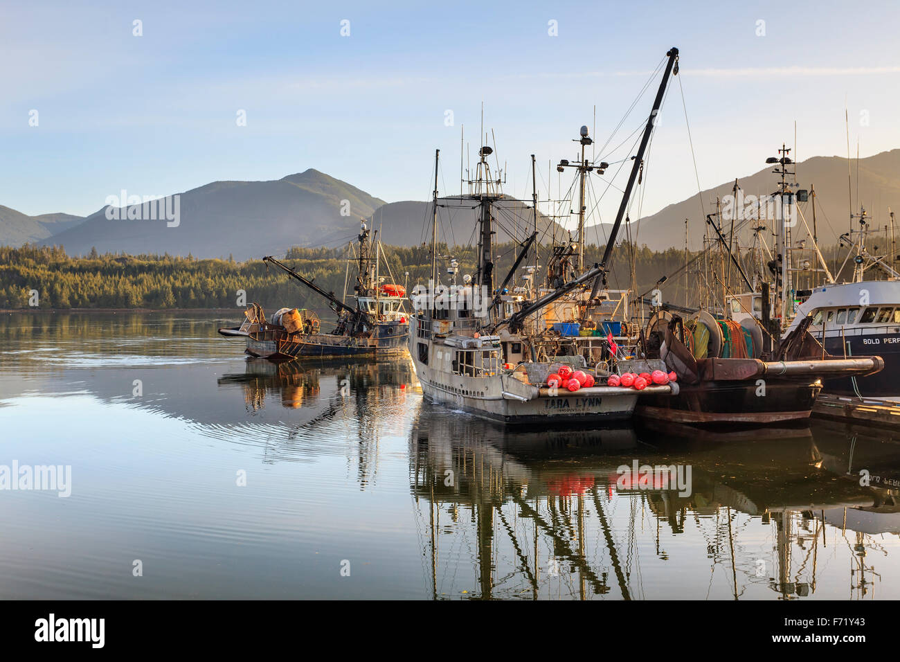 Fishing boats, Ucluelet Harbour, Vancouver Island, British Columbia, Canada Stock Photo