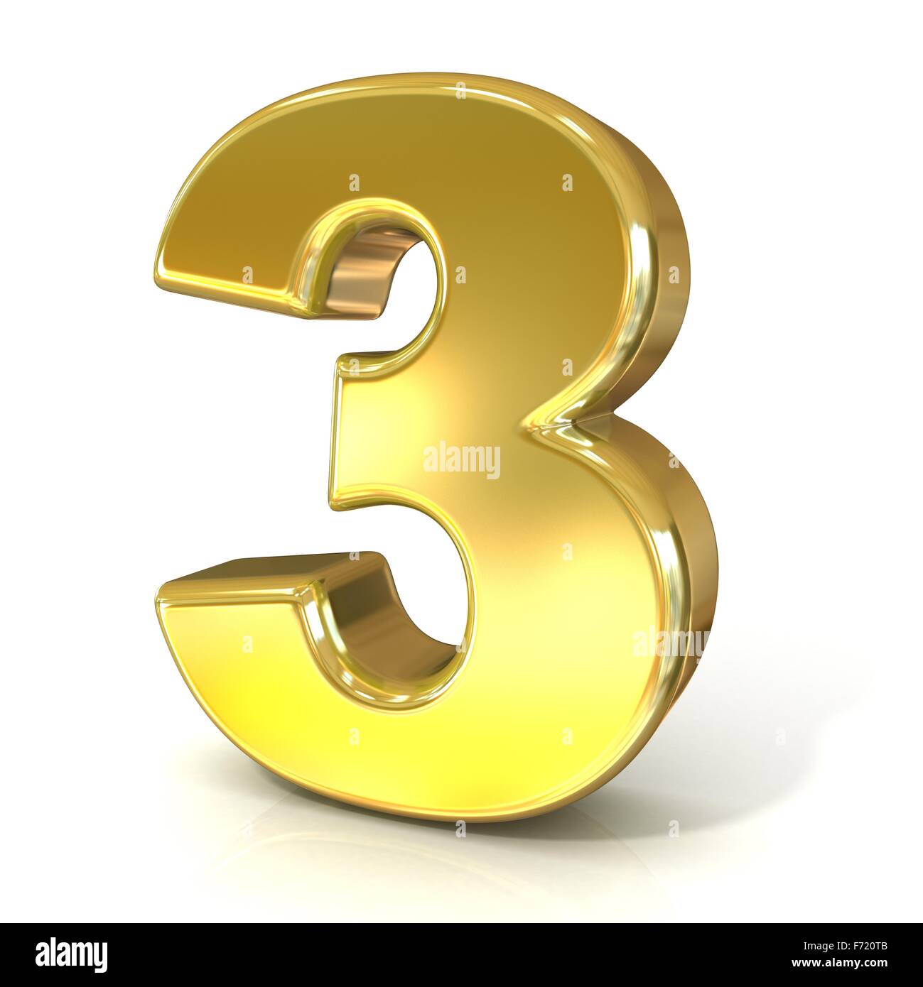 Numerical digits collection, 3 - THREE. 3D golden sign isolated on ...