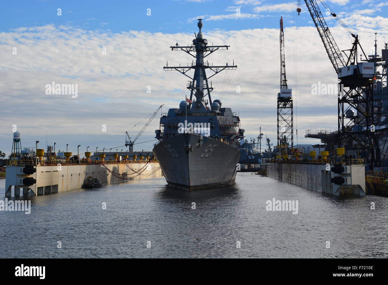 US Navy destroyer DDG-95 USS James Williams preparing for dry dock in 2015 at the Norfolk Ship Yards Stock Photo