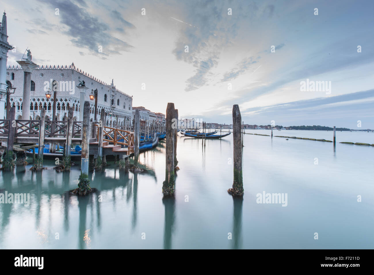 Venetian gondolas before sunrise Stock Photo