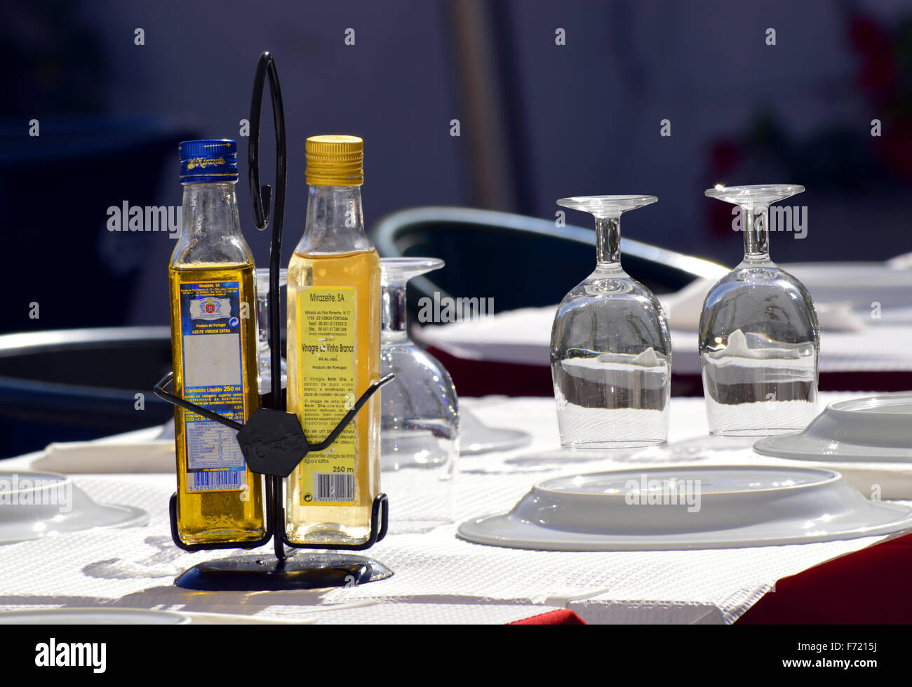 Condiments laid out on a table ready for tourists looking for an excellent meal Stock Photo