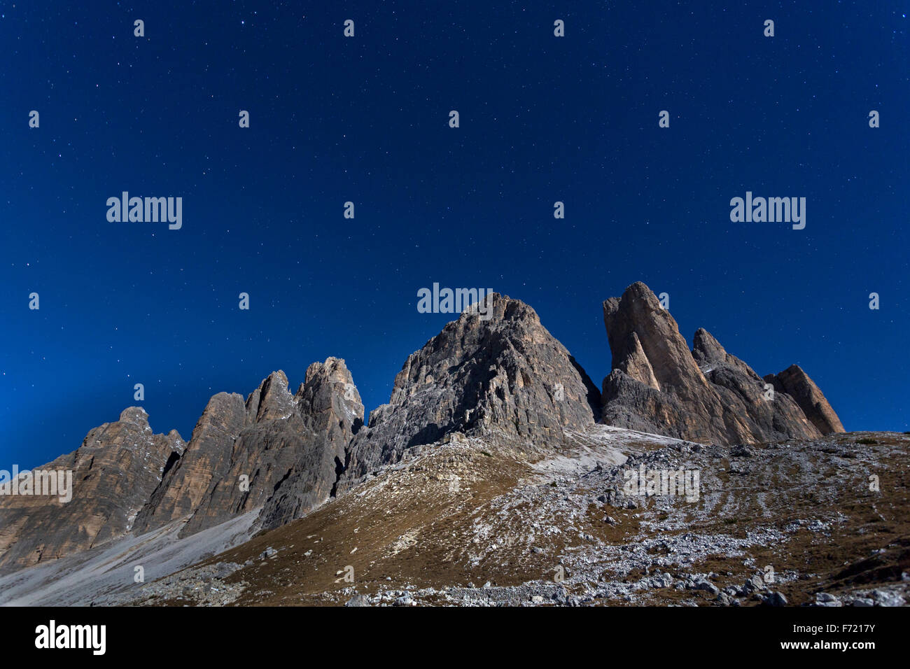 Three Peaks at night, Alta Pusteria, Dolomites of Sexten, Italy Europe Stock Photo