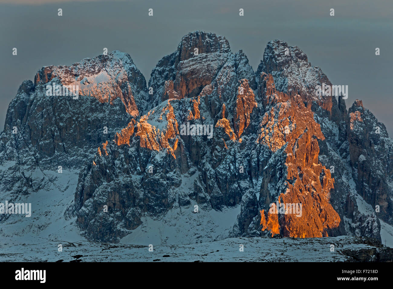 Mountain chain Cadini di Misurina at the last light, Dolomiten, South