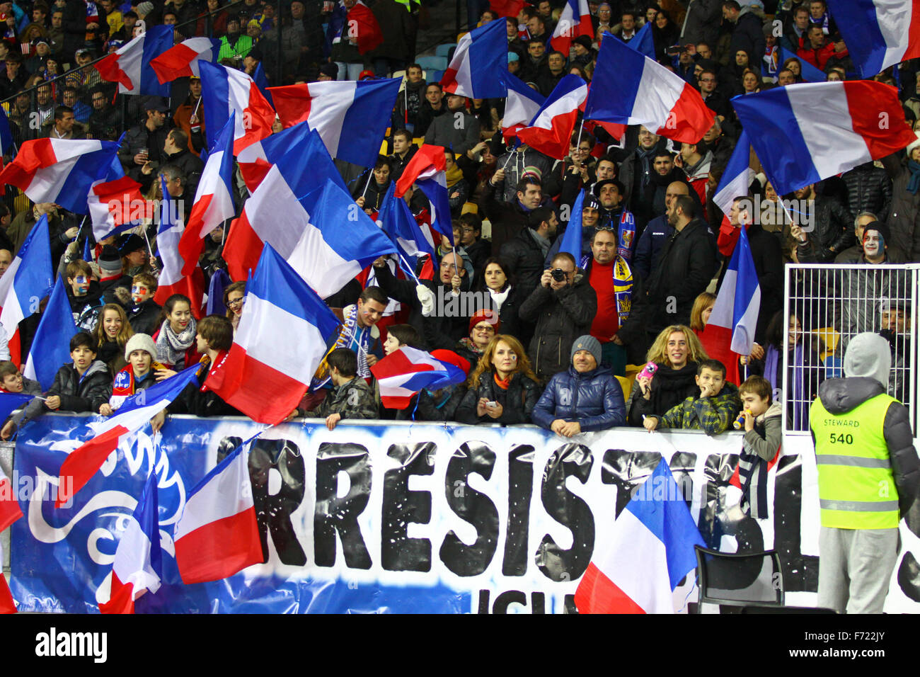 KYIV, UKRAINE NOVEMBER 15, 2013 France national football team supporters show their support