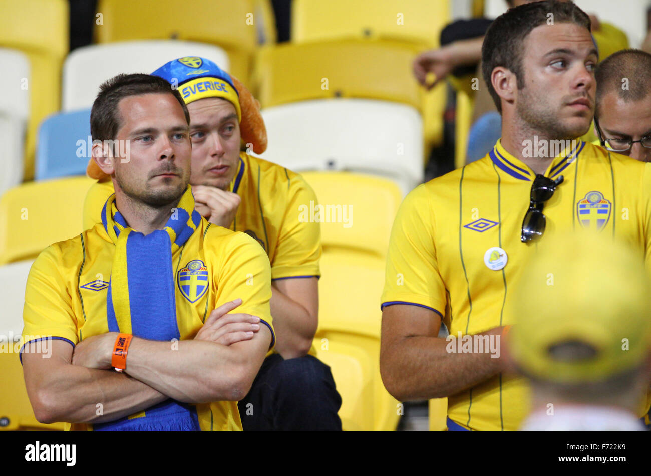 Swedish soccer fans react after England beat of Sweden in their UEFA EURO 2012 game Stock Photo