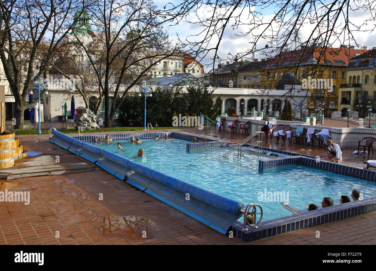 BUDAPEST, HUNGARY - JANUARY 4, 2013: People have a thermal bath in the Gellert spa on January 4, 2013 in Budapest, Hungary Stock Photo
