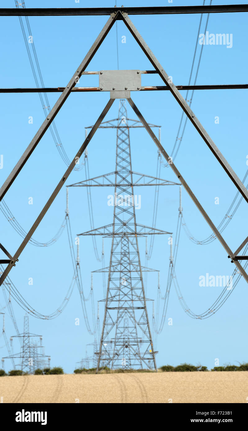 High-voltage electricy pylons Stock Photo