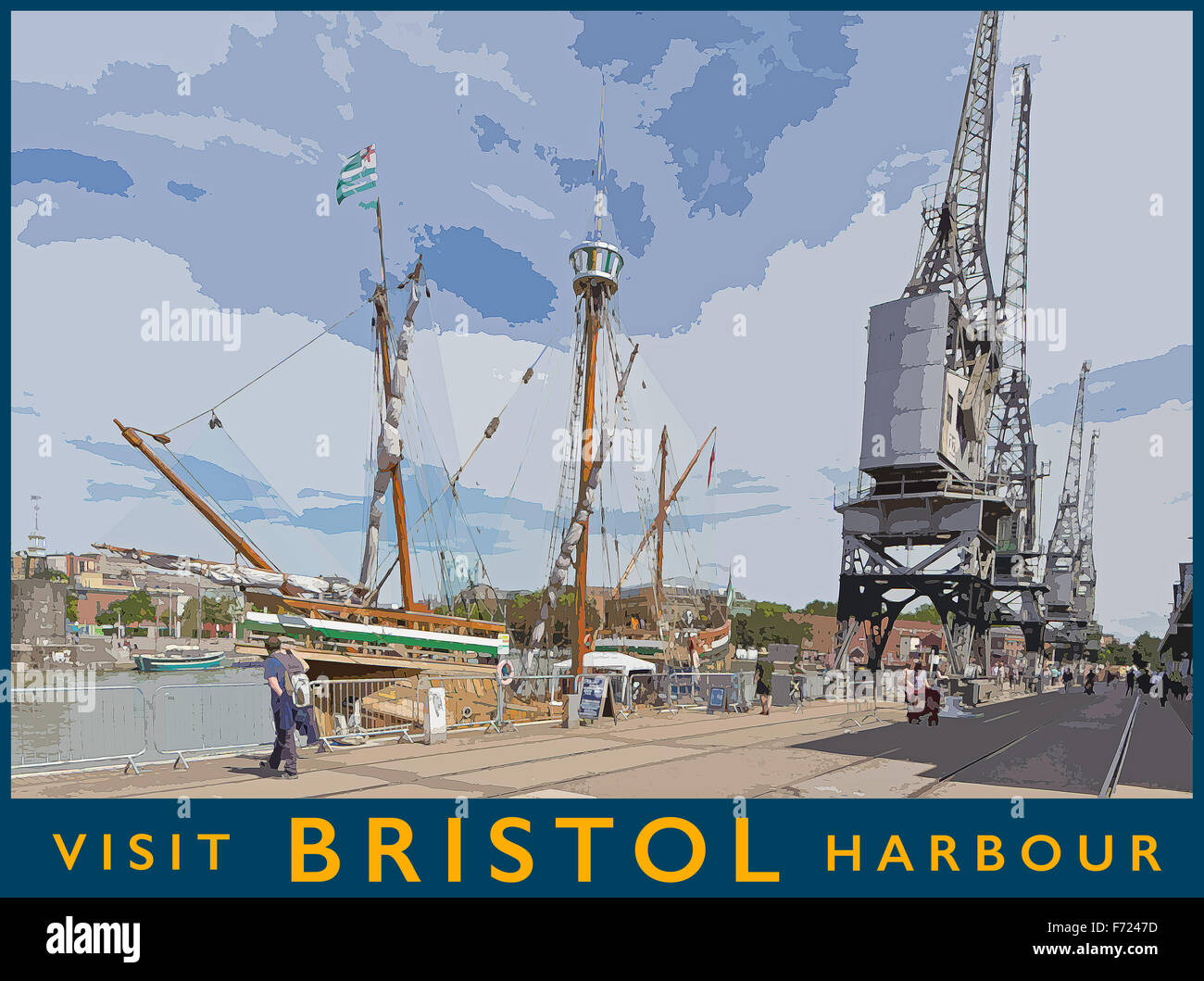 A poster style illustration from a photograph of Bristol Harbour, Bristol, England, UK Stock Photo