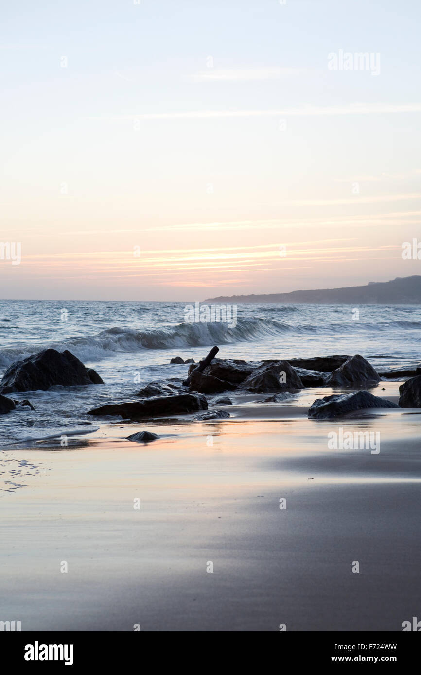 Sunset on Playa de Los Lances near Tarifa, Andalucía, Spain Stock Photo