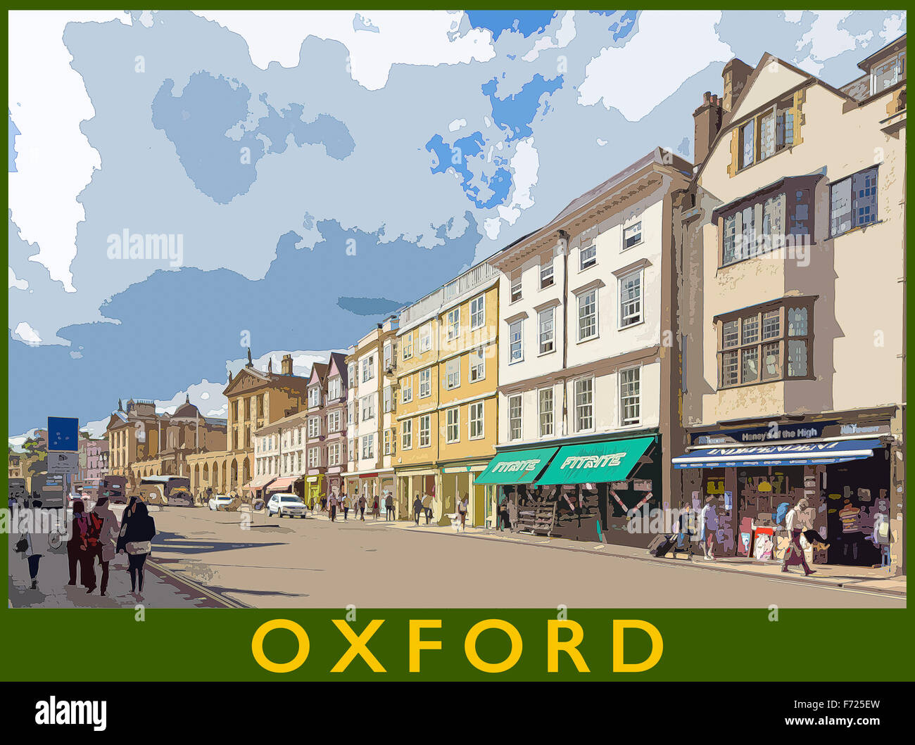 A poster style illustration from a photograph of High Street, Oxford