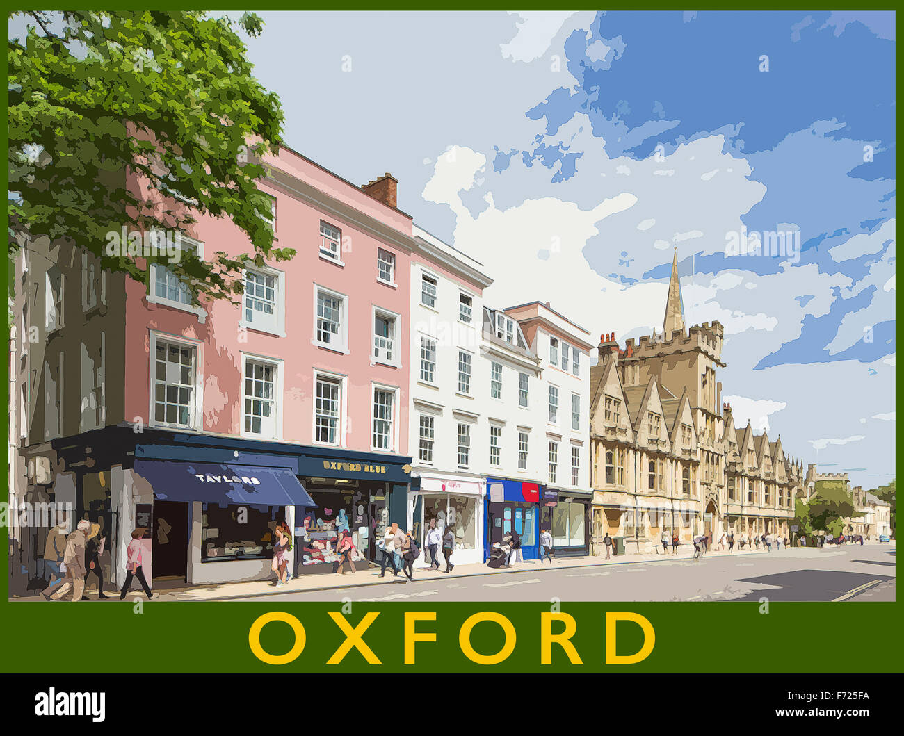 A poster style illustration from a photograph of High Street, Oxford