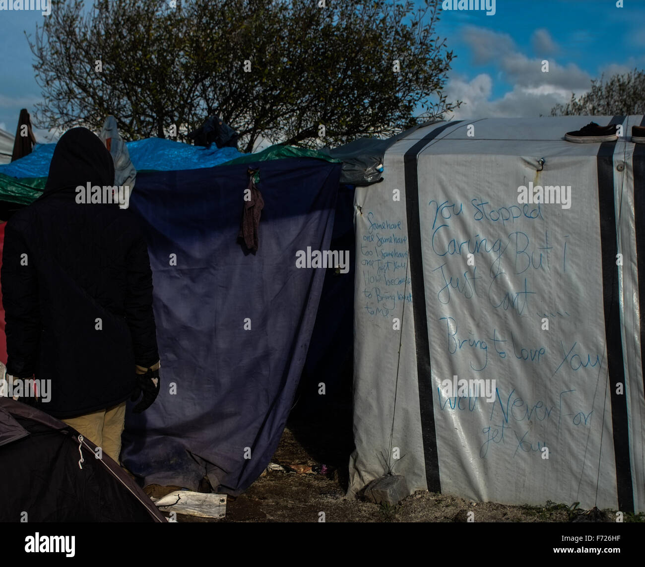 Calais, France. 23rd Nov, 2015. Refugees living in the calais jungle Face a harsh winter as they