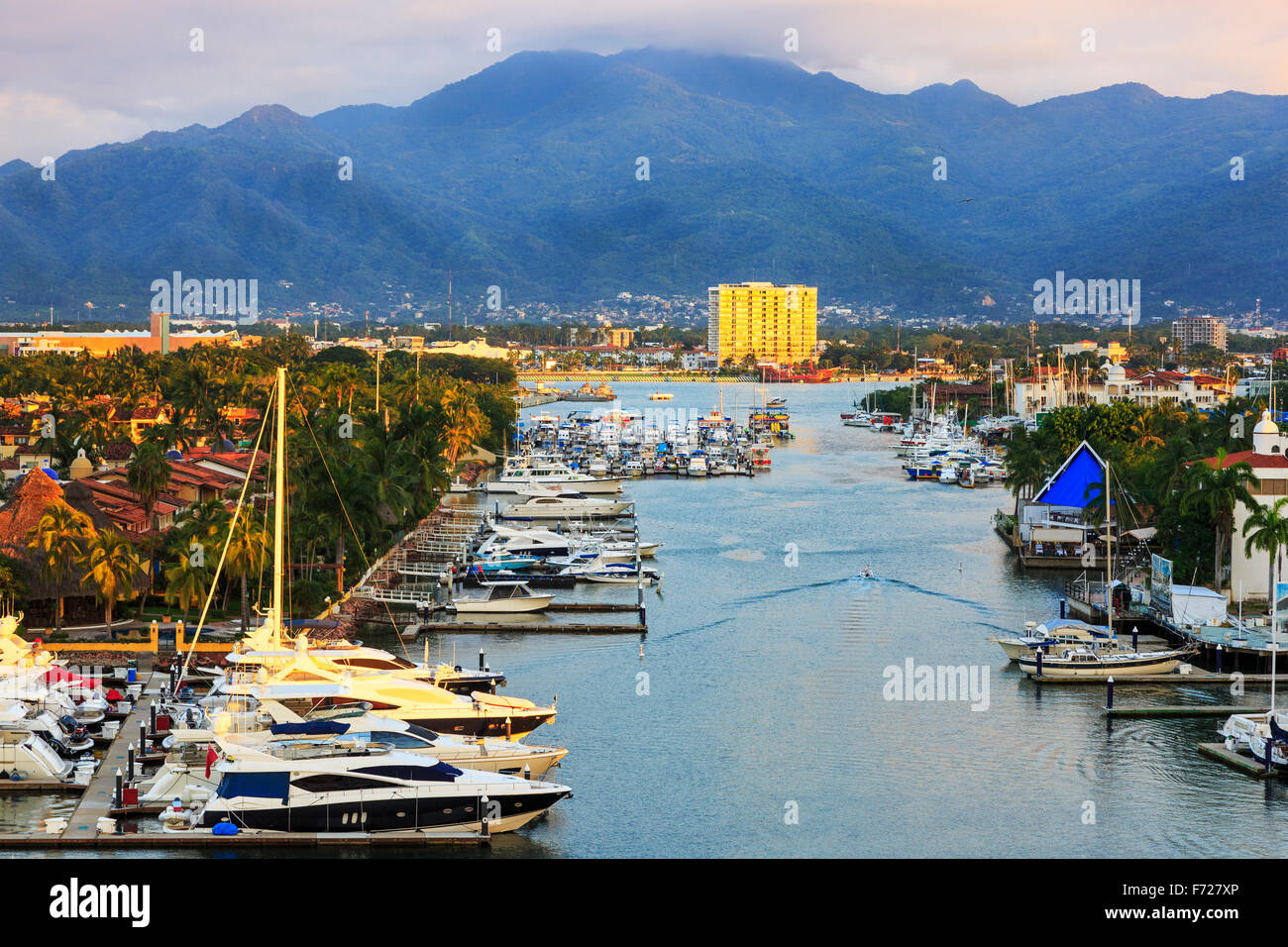 Sunset at the marina at Puerto Vallarta, Mexico with the Sierra Madre