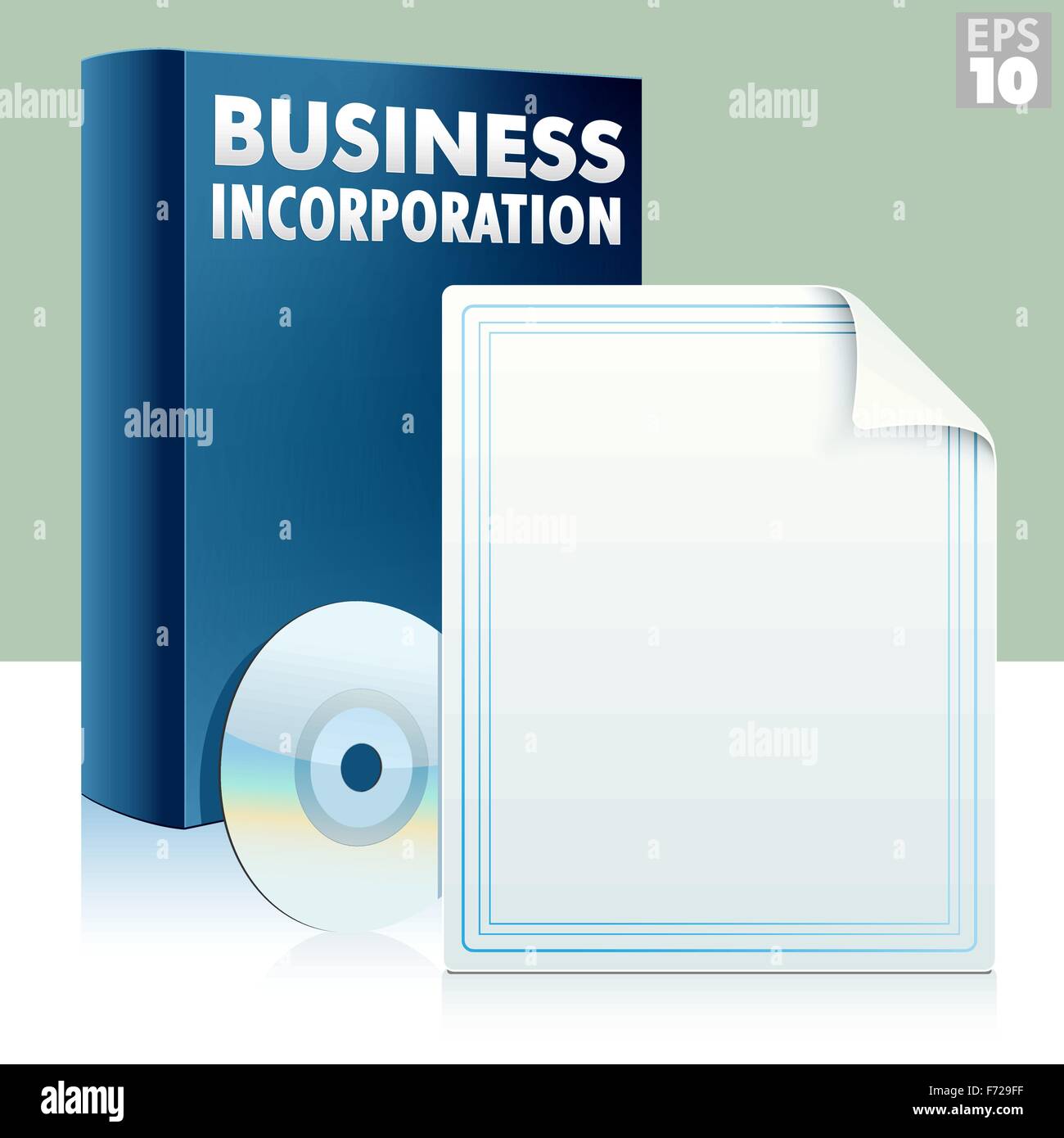 Business incorporation kit with box, cd and approved documents Stock Vector