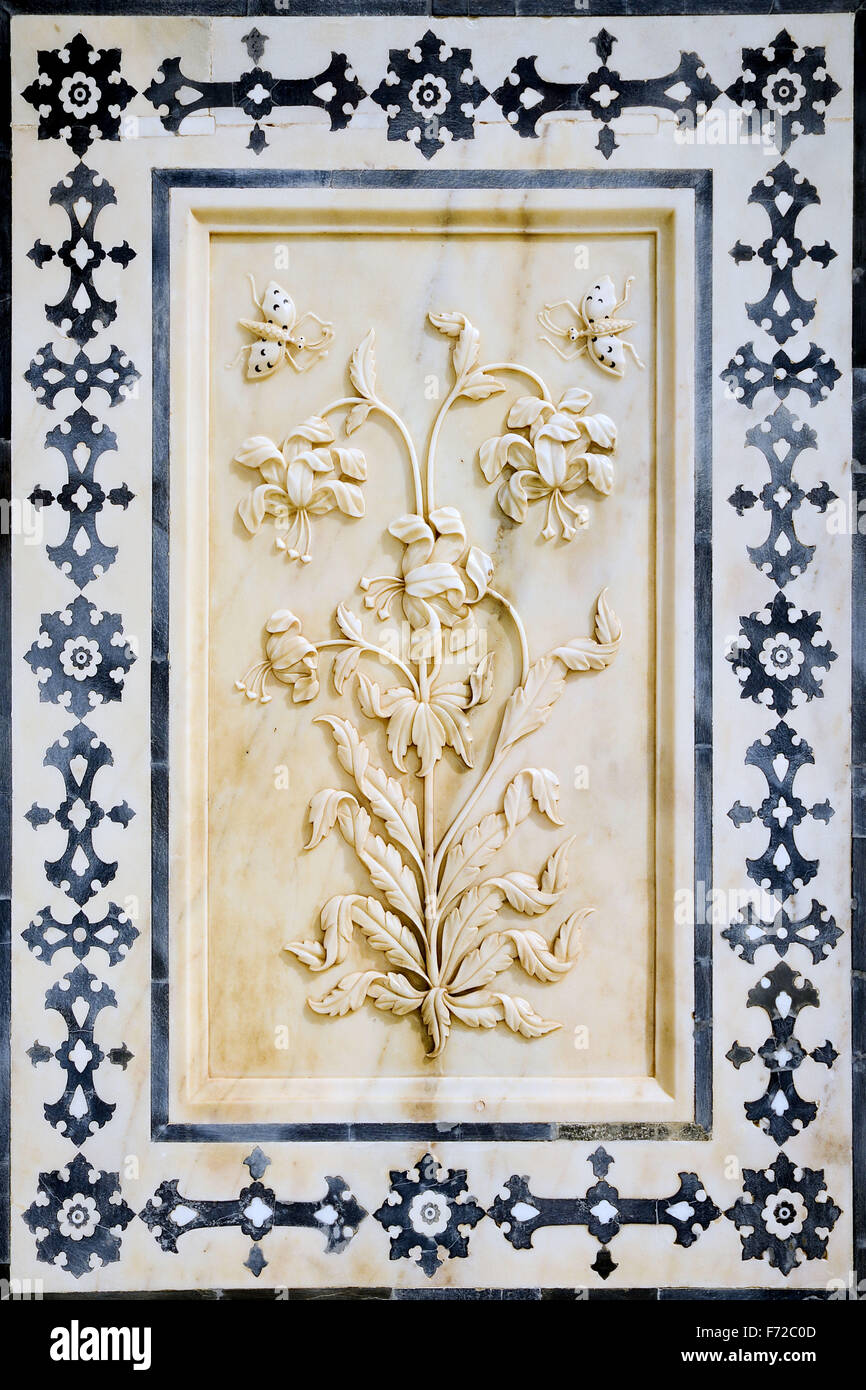 Floral designs diwan i khas pillar, amer fort, jaipur, rajasthan, india, asia Stock Photo
