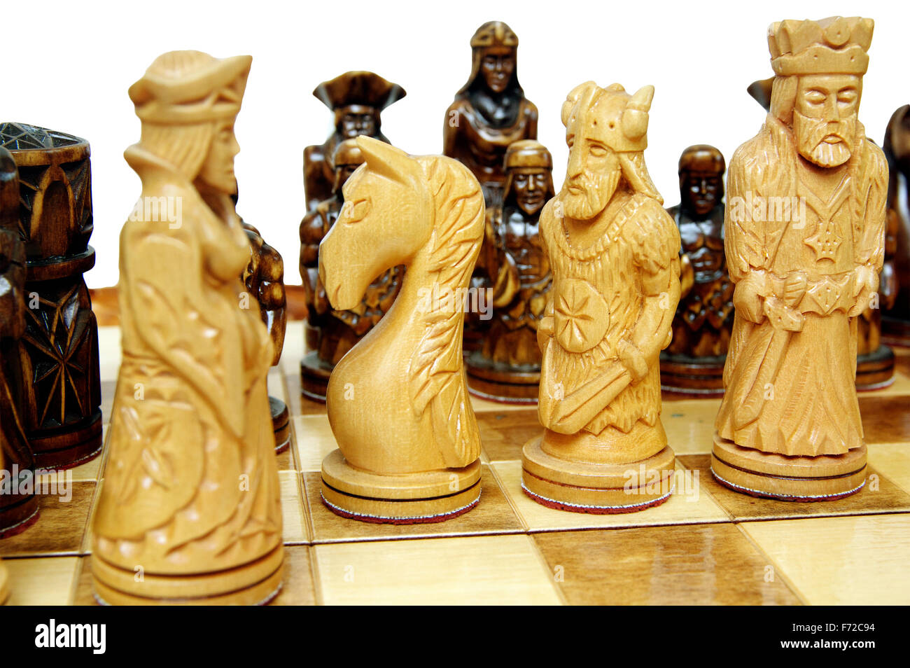 wood  chess figures handmade  stay on board Stock Photo