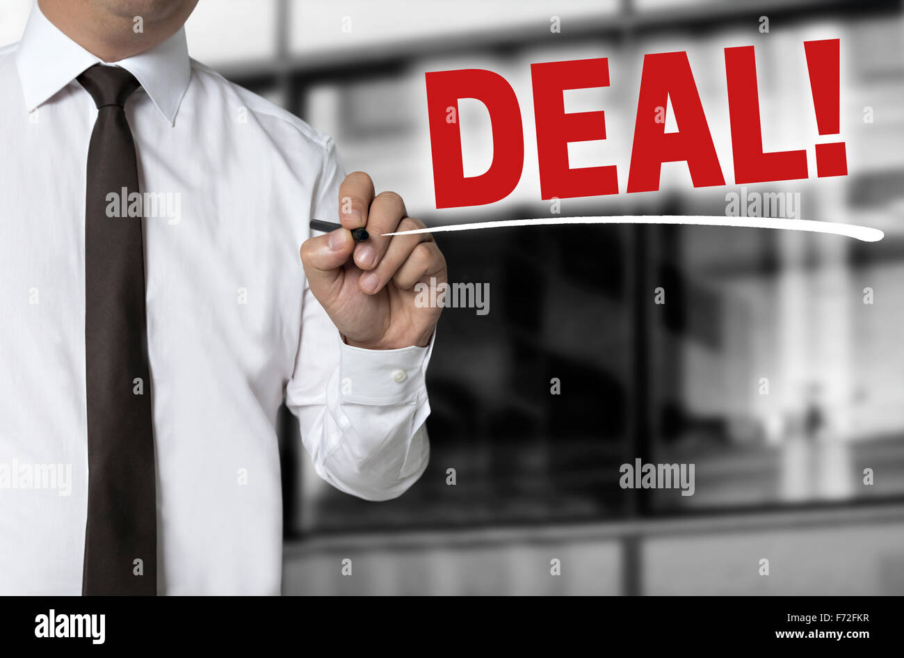 deal is written by businessman background concept. Stock Photo