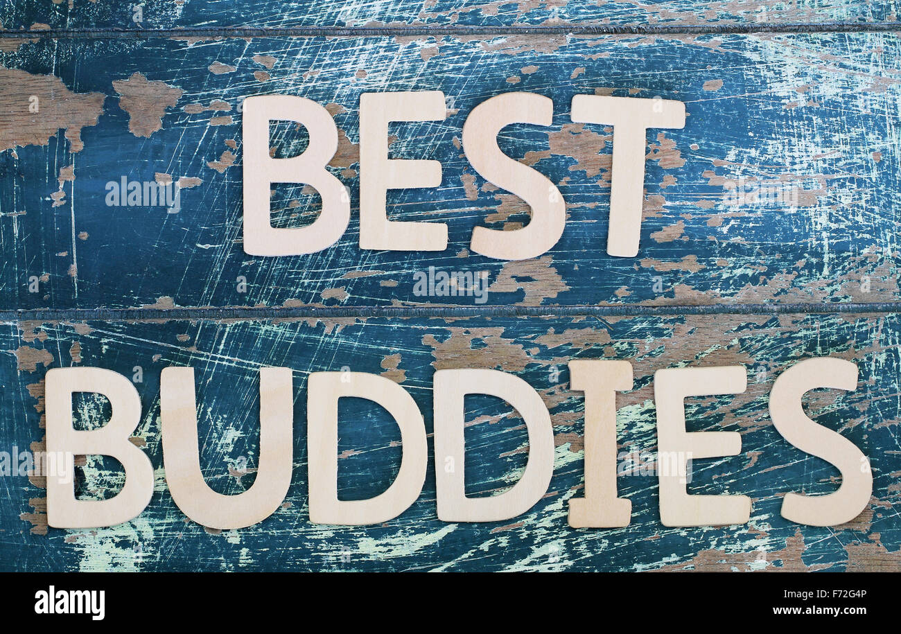 Best buddies written with wooden letters on rustic surface Stock Photo