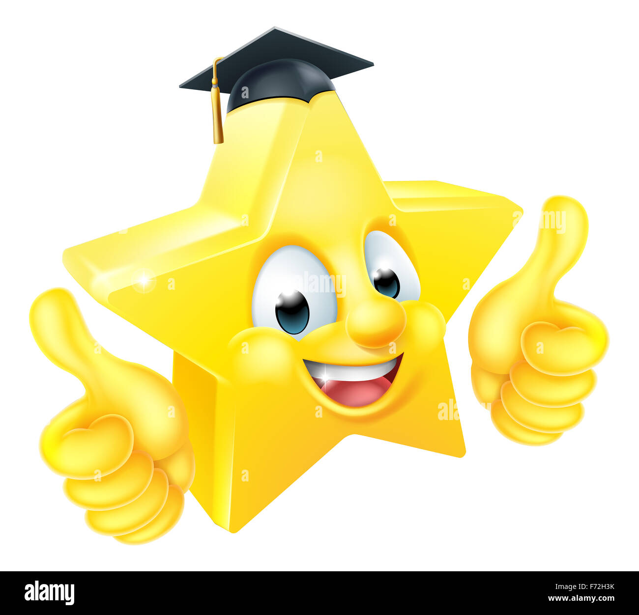 Cartoon star graduate emoji emoticon mascot character doing a thumbs up Stock Photo