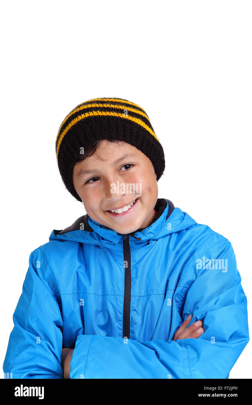 Young boy dressed up for winter - isolated on white Stock Photo