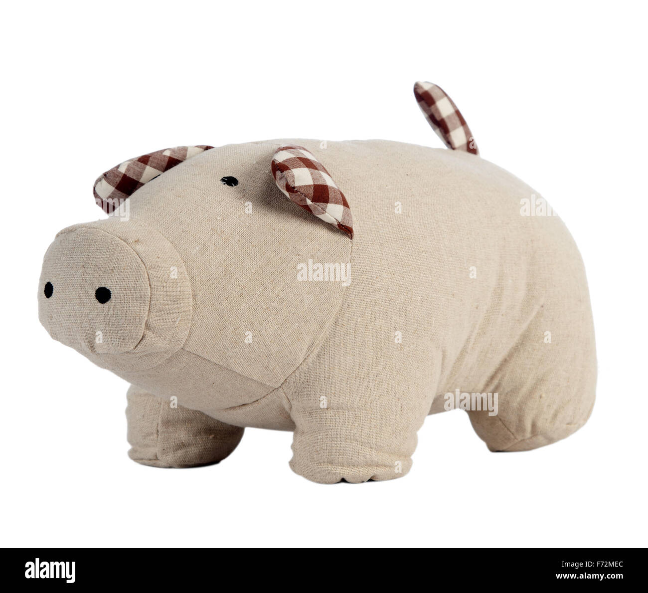 Funny handmade toy pig isolated on white, Pattern Fabric Stock Photo