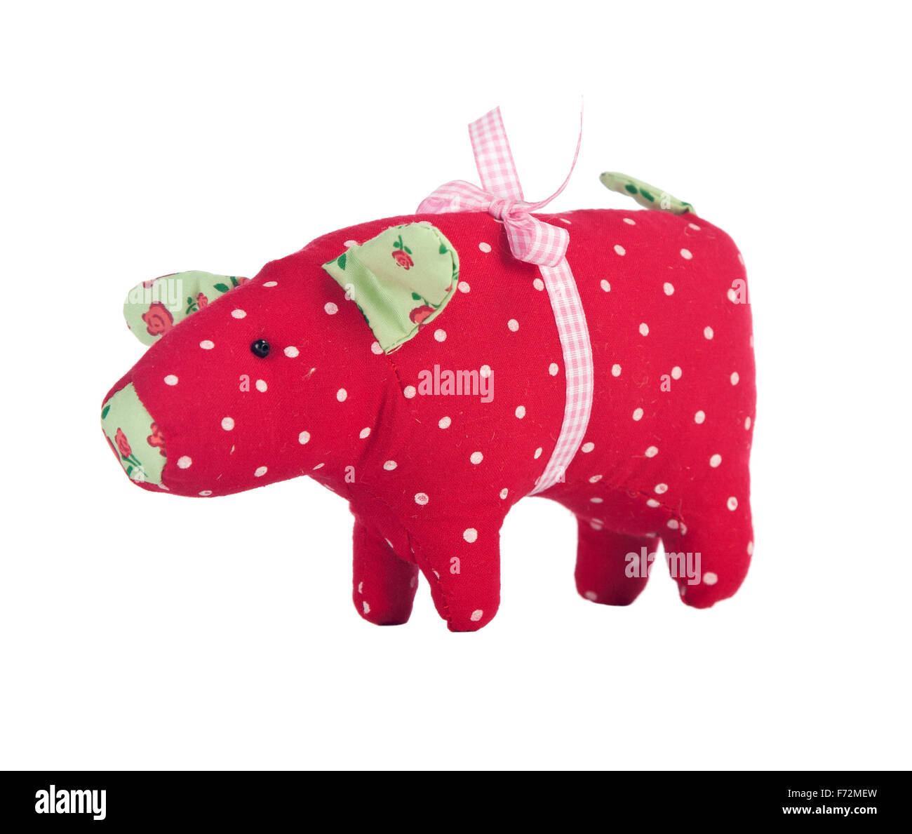 Funny handmade toy pig isolated on white, Pattern Fabric Stock Photo