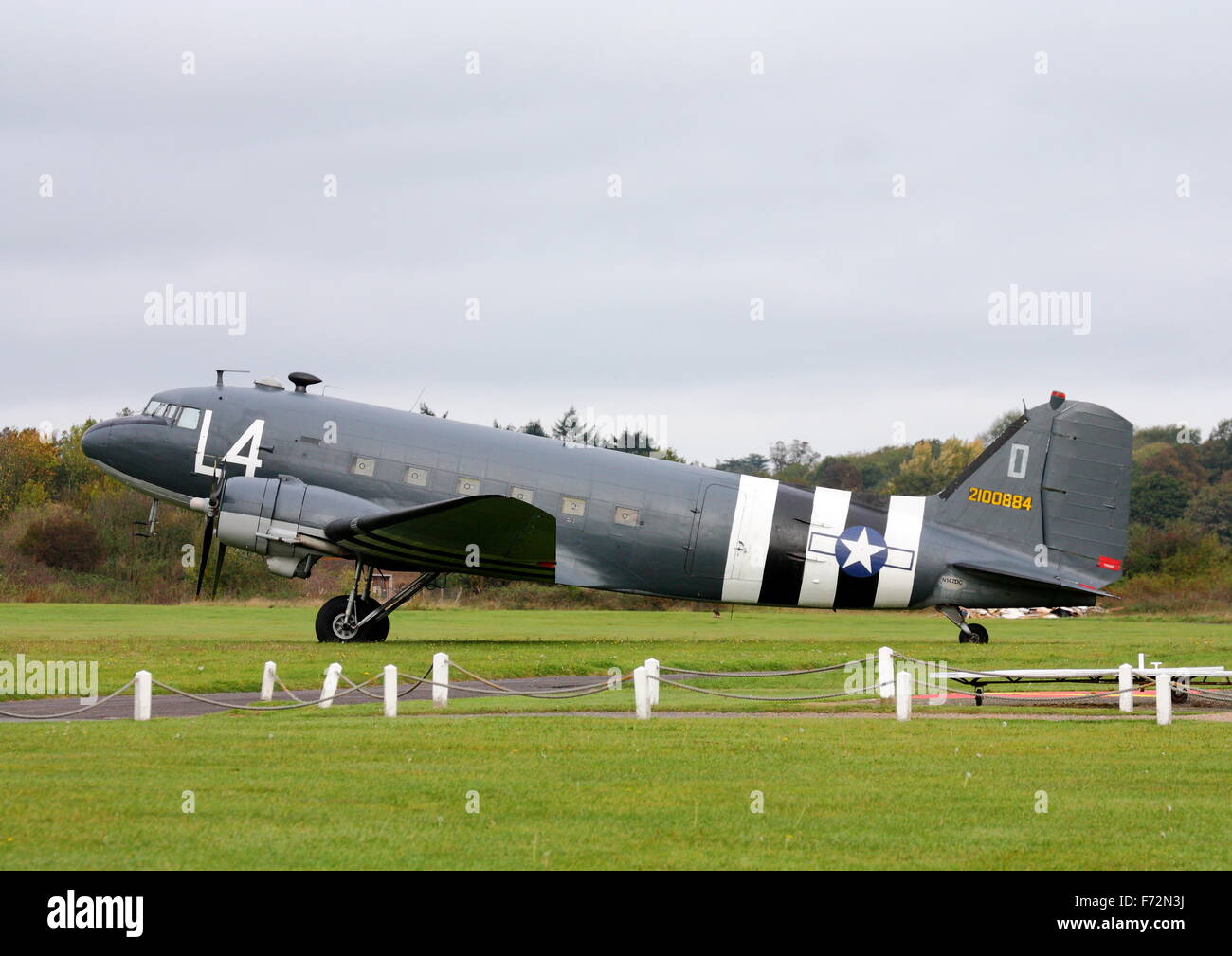 Douglas C47 Dakota in D-Day colours parked at White Waltham Airfield Stock Photo