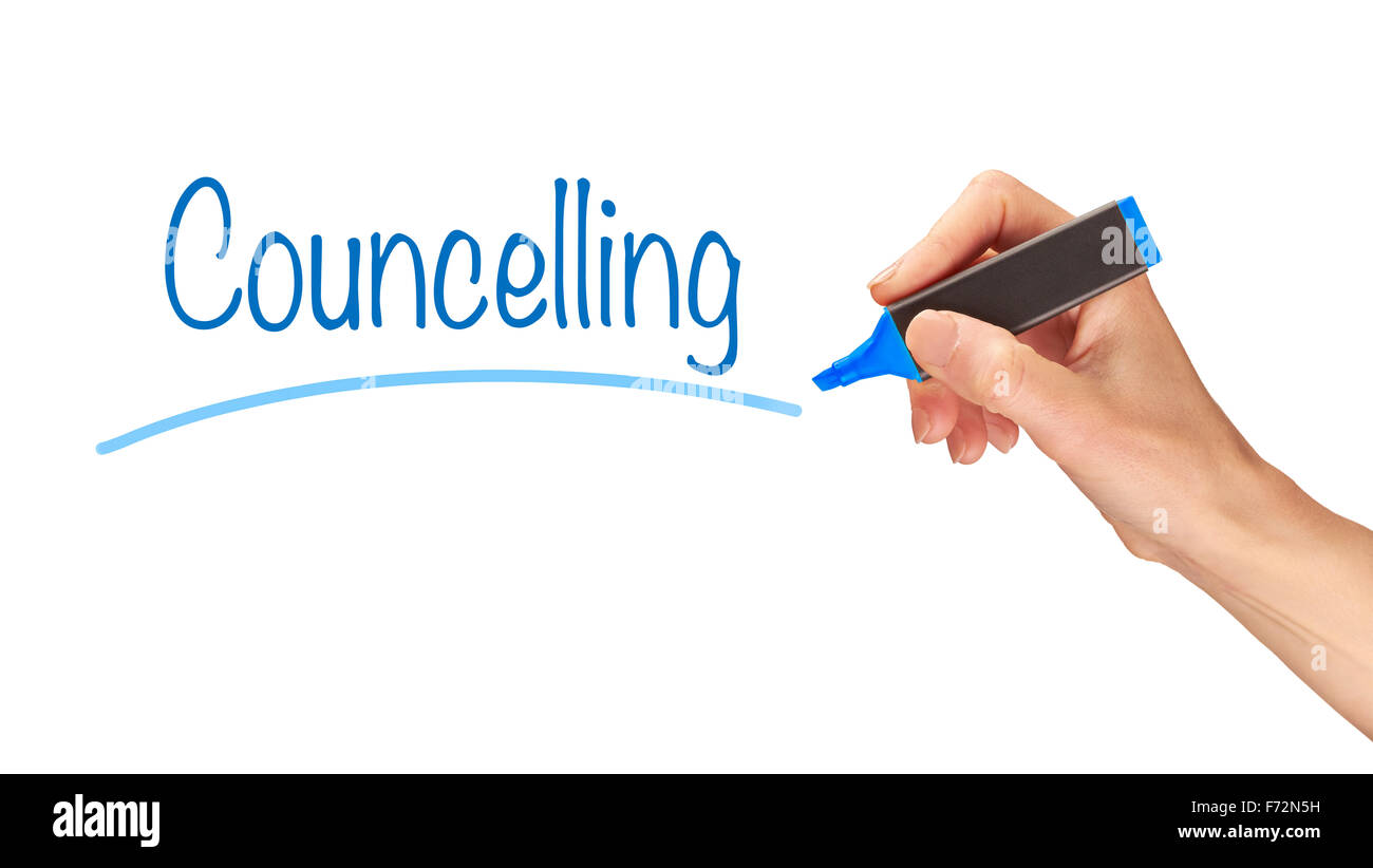 Counselling, written in marker on a clear screen. Stock Photo