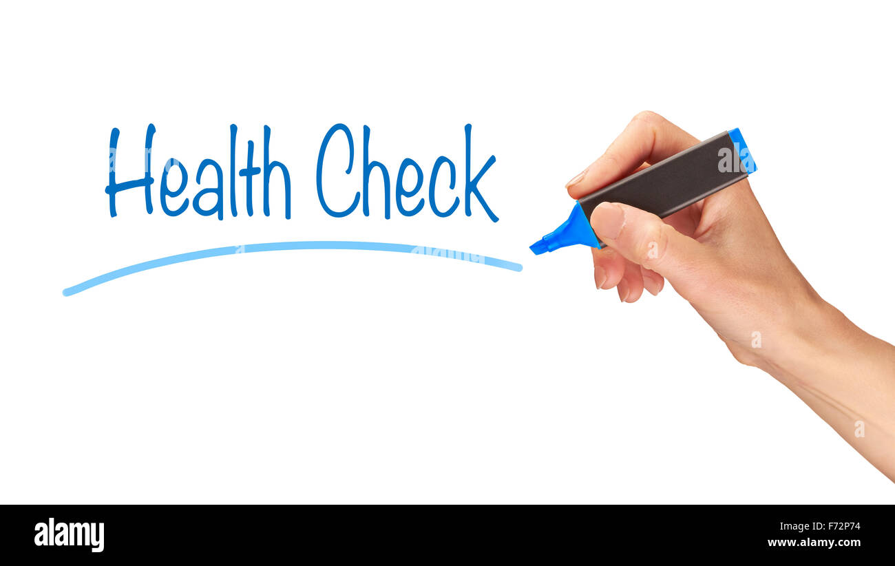Health Check, written in marker on a clear screen. Stock Photo